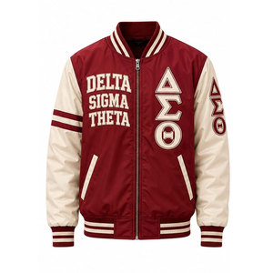 เสื้อแจ็คเก็ตวาร์ซิตี้ Delta Sigma Theta สำหรับผู้ชาย สีแดงเข้ม ปักลาย 1913 สไตล์ Preppy แบบซิปด้านหน้า - Product Image 5