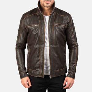 Best Quality Sheep <b>Leather</b> <b>Brown</b> Motorbike Customized with Front Pockets <b>Men</b> <b>Leather</b> <b>Jacket</b> Customized Size And Color - Product Image 5