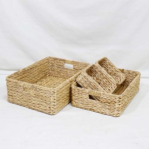 New Design Eco-Friendly Durable Water Hyacinth Rectangle Storage Basket Set of 4 Drawer Organizer Cutout Handle - Product Image 2