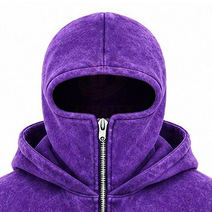 Pasamontañas de forro polar con doble capucha y lavado ácido, tejido liso, máscara facial completa, jersey de invierno de manga larga con bolsillos con cremallera, informal - Product Image 4