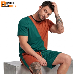 Ensemble T-shirt et short pour homme, color block, manches courtes, séchage rapide, en polyester tricoté, tenue sportive d'été, vente en gros - Product Image 5
