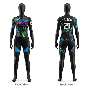 Premium polyester <b>roller</b> skating uniform women teal breathable fabric wave panel design front zipper custom sublimation logo - Product Image 2