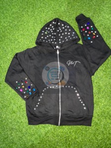 Sweat à capuche zippé personnalisé de luxe avec strass |   Sweat à capuche streetwear surdimensionné et épais avec embellissement en cristal |   Designer Y2K - Product Image 1