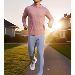 <b>Men's</b> <b>Pink</b> Hooded Long Sleeve Knitted <b>Sweatshirt</b> Regular Fit Casual Solid Color Low MOQ Anti Pilling Hoodies - Product Image 4