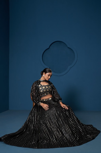 Black Georgette Lehenga Choli Zari Sequence Embroidery Floor Length Semi Stitched Dress for Wedding Party - Product Image 5