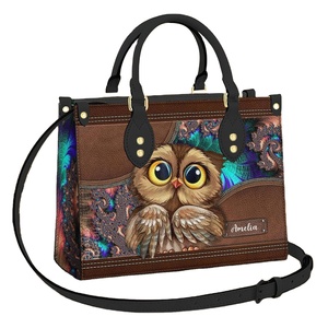 Sac à main en PU à motif fractal hibou mignon pour femme, sac fourre-tout en cuir imprimé à la demande, sac à bandoulière élégant et durable pour fille - Product Image 1
