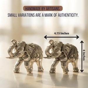 Statue d'éléphant Feng Shui plaquée argent, ensemble de 2 à 4 pouces, objet porte-bonheur Vastu pour la décoration de table et la salle de prière - Product Image 2