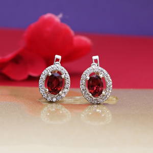 Boucles d'oreilles ovales halo en rubis brillant, faites à la main en Inde, en argent sterling 925, bijoux en pierres précieuses pour femmes et jeunes filles - Product Image 3