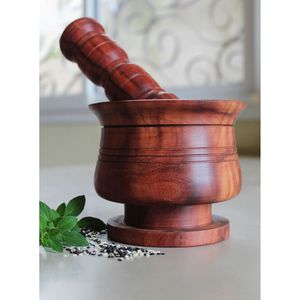 Mortier et pilon traditionnels en bois de manguier, broyeur de masala pour les herbes et les épices - Product Image 6