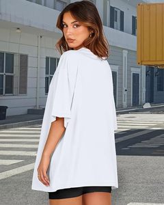 T-shirt décontracté pour femme en jersey de coton blanc à col rond, manches courtes, coupe ample, couleur unie, respirant - Product Image 6