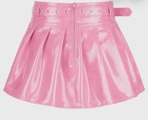 Mini-jupe plissée rose en PVC pour femme, taille haute, avec fermeture éclair sur le devant, design sans couture, gainante, pour usage quotidien, sans doublure - Product Image 3