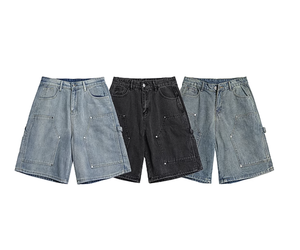 Street Style Vintage Washed Jorts Washed Denim <b>Shorts</b> Men's Retro Style Vintage <b>Old</b> Loose Straight Wide-leg <b>Shorts</b> Oversized - Product Image 4