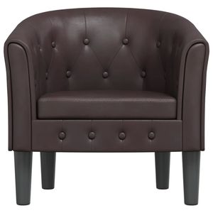 Fauteuil en similicuir brun moyen avec structure en contreplaqué de pin et éléments en plastique pour salon - Product Image 3