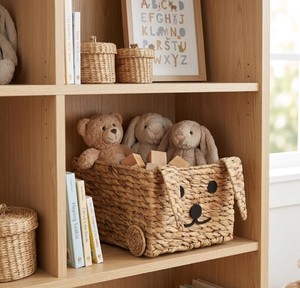 Handcrafted Water Hyacinth Kids Storage Basket with <b>Cute</b> <b>Bear</b> Face Design Natural Woven Toy Organizer Bin for Nursery, Bedroom - Product Image 6