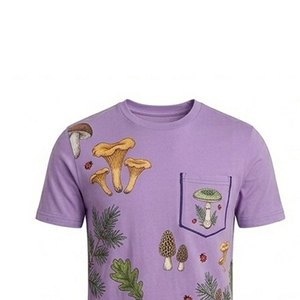 Comfortable <b>Mushroom</b> Pattern Mens Short Sleeve T <b>Shirt</b> Regular Fit O-Neck Casual Cotton Jersey Print Design - Product Image 2