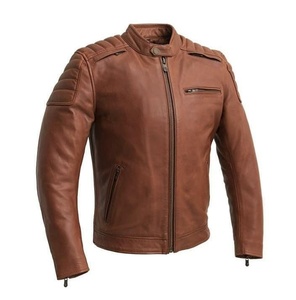 <b>Men's</b> Brown PU Casual Garment Dyed Moto Jacket <b>Turtleneck</b> Collar Zipper Closure Regular Fit Winter Style - Product Image 3