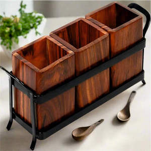 Multi-Purpose <b>Kitchen</b> Organizer Unique Wooden <b>Caddy</b> with Iron Stand Folding Feature Storage Rack Holder Available in India - Product Image 6