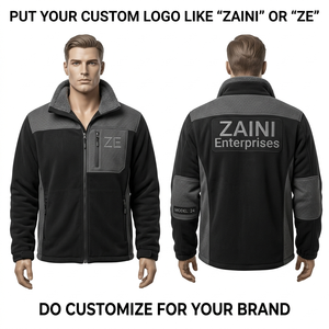 Men Polar Fleece <b>Running</b> <b>Jacket</b> 240 GSM Brushed Full Zip Stand Collar Dark Brown Custom Logo Woven Patch Embossed Waterproof - Product Image 2