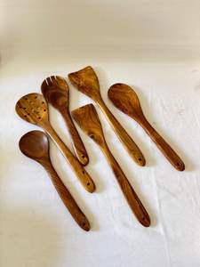 Premium Natural Wood 6-Piece <b>Kitchen</b> <b>Utensil</b> <b>Set</b> with Spoons Dishwasher Safe - Product Image 3