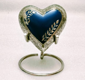 Blue Brass Engraved Heart <b>Keepsake</b> Pet Cremation Urn with Stand European Style Eco-Friendly <b>Ashes</b> Memorial - Product Image 1