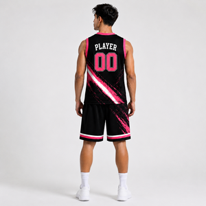 Ensemble d'uniformes de basket-ball personnalisés pour hommes, maillot sans manches et short, noir et rose, vêtements d'équipe sportive - Product Image 2