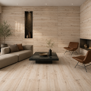 Baldosas de Porcelana Esmaltada Beige Dakota, 60x120 cm, Acabado Mate, Imitación Madera Rústica, para Interiores, Sala de Estar - Product Image 4