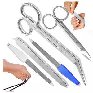 Stainless Steel Toenail Treatment Tool <b>Set</b> with Angled Tweezers <b>Nail</b> Scissors and Double Sided Files for Foot Care - Product Image 1