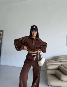 High Quality Regular Puffer Tracksuit <b>Cropped</b> Hoodie Set Custom Logo OEM ODM Private Label Wholesale Factory Bulk - Product Image 3
