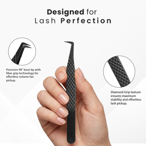 แหนบปลายแหลม Pro Lash Black Diamond Grip  ทำจากไฟเบอร์  ป้องกันสนิม  ผลิตจากสแตนเลส  ปลายโค้งงอ  รูปทรงคอหงส์  รูปตัว L  แรงดึงสูง - Product Image 4