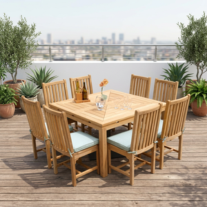 Juego de Comedor Simple para Exteriores con Madera/Aluminio/Ratán/Mimbre, Resistente a los Rayos UV, Ecológico, para 6 Personas, para Hoteles, Resorts y Villas - Product Image 1