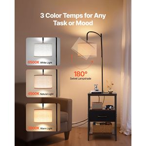 Lampada da Terra Moderna a 3 Livelli con Cassetto e Illuminazione a 3 Temperature di Colore, Paralume Dorato, per Uso Alberghiero, Comodino o Scrivania - Product Image 3