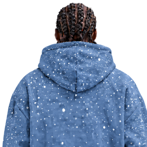 Custom Slate Blue <b>Galaxy</b> Print Mens Oversized <b>Hoodie</b> Heavyweight Fleece Casual Streetwear Pullover Sweatshirt Kangaroo Pocket - Product Image 4