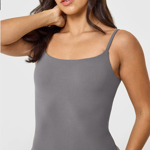 Custom Breathable Casual Gym Wear Knitted Long Women's Sleeveless Tank <b>Tops</b> Strappy <b>Vest</b> Yoga <b>Top</b> with <b>Built</b> <b>in</b> <b>Bra</b> - Product Image 4