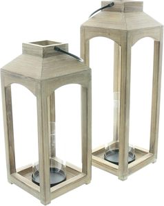 Natural Wood Decorative <b>Lantern</b> <b>Set</b> Farmhouse Candle Holder <b>Lanterns</b> with Glass Panels for Home Wedding Decor - Product Image 4