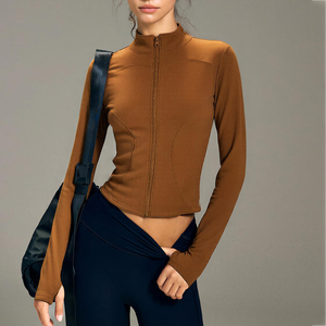 Women's Mock Neck Full Sleeve <b>Yoga</b> <b>Jackets</b> Custom Solid Color Zipper Front Breathable Stretch Skinny Fit Athletic Wear <b>Jackets</b> - Product Image 6