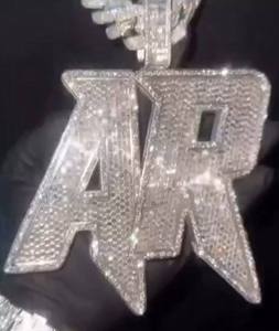 Pendentif lettre AR en moissanite, argent 925, micro-pavé, charme hip-hop, unisexe, à porter au quotidien - Product Image 1