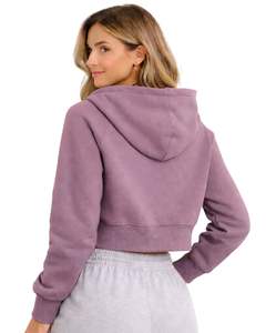 Sudadera con capucha corta para mujer, color morado polvoriento, de algodón y forro polar, corte ajustado, estilo casual, ligera, para mujer - Product Image 2