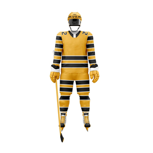 Uniforme de Hockey sobre Hielo a Rayas Amarillas y Negras, Conjunto de Jersey de Manga Larga con Cuello en V y Pantalones para Hombres Adultos, Equipo de Protección de Poliéster - Product Image 1