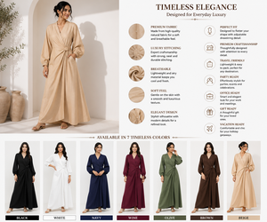 Robe longue d'été en lin bohème faite à la main, unie, col en V, manches lanternes, avec un élégant design drapé dos nu, idéale pour les vacances à la plage - Product Image 3