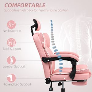 PU Leather Executive Desk Chair with Swivel Wheels BIFMA Certified Reclining Computer Chair in Pink Headrest <b>Footrest</b> Made Nylon - Product Image 4