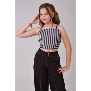 กางเกงขากว้างสีดำสำหรับเด็กผู้หญิงพร้อมชุดเสื้อสายเดี่ยวลายทาง - Product Image 4