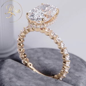 Nhẫn kim cương nhân tạo mài pave, chứng nhận IGI, VVS, mọc trong phòng thí nghiệm, tùy chỉnh HPHT CVD, vàng 10K 14K 18K, hình oval, nhẫn đính hôn dành cho nữ - Product Image 2