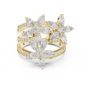 Anillos de Diamantes con Corte Marquesa en Oro Amarillo para Mujer, Diseño Floral Romántico, Certificado IGI, Joyería de Boda en Oro de 10/14/18K - Product Image 1