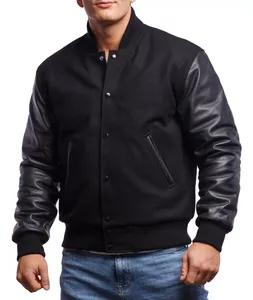 Custom Baseball Jacket Wool and Leather Sleeves in Black for <b>Men</b> American Football Jacket Customized Schoolboy Jacket - Product Image 1