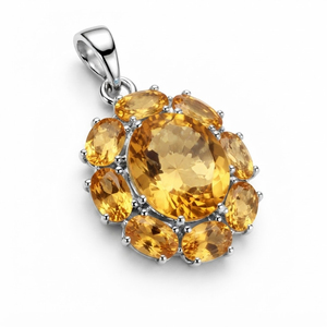 จี้รูปดอกไม้ประดับพลอยซิทรินธรรมชาติสำหรับผู้หญิงจาก Rhaya Jewels เงินสเตอร์ลิงชุบโรเดียม ดีไซน์คลาสสิกเรียบง่ายแบบหนามเตย - Product Image 2