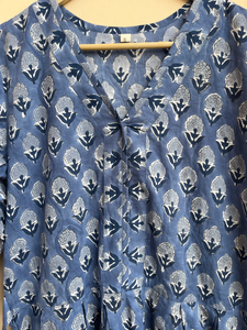 ชุดเดรสพิมพ์ลายด้วยมือ ผ้าฝ้ายอินเดีย ชุดเดรสยาวลายดอกไม้ แขนยาว สำหรับผู้หญิง - Product Image 3