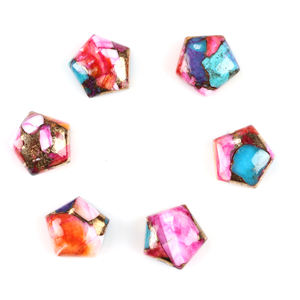 Piedra Preciosa Suelta de Alta Calidad, 12x12mm, Mixto Natural de Ostra Espinosa y Turquesa Cobre, Corte Liso, Forma Hexagonal, Cabujón con Base Plana - Product Image 2