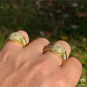 Moissanite Diamond Round Halo Signet <b>Ring</b> for Men in Yellow <b>Gold</b> Iced Out Luxury Hip Hop Statement <b>Ring</b> Vintage <b>Cocktail</b> <b>ring</b> - Product Image 6