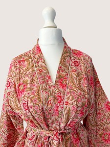 Bata Larga Estampada Floral para Mujer, Manga Larga, Cuello en V, Suave, Informal, para Primavera, Mezcla de Viscosa y Poliéster - Product Image 5