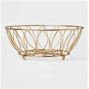 Corbeille à fruits en fil d'or, design pétale, sur pied, en métal, pour table, comptoir de cuisine, plateau de rangement - Product Image 1